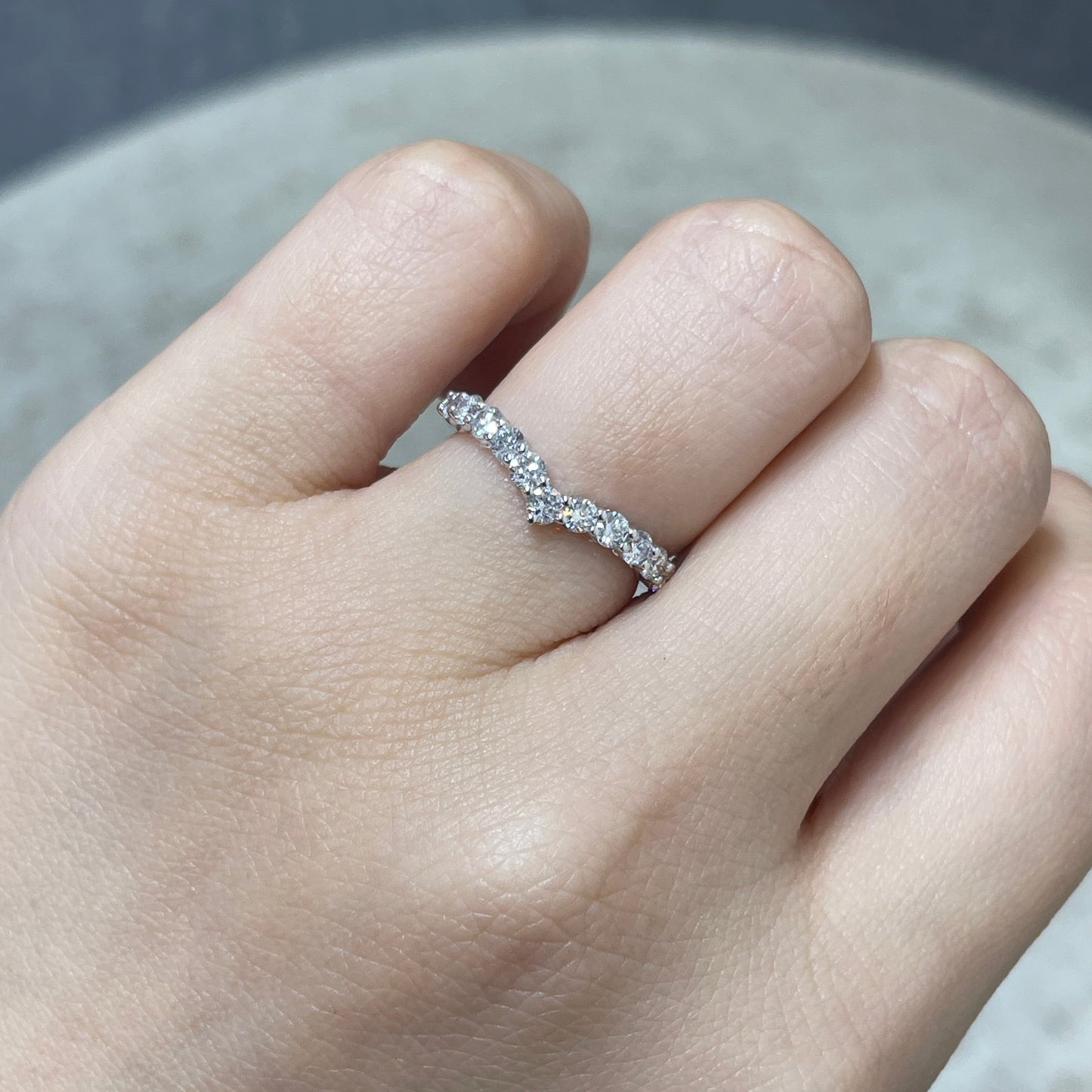 Lab diamond round 0.66ct half eternity v shape ring