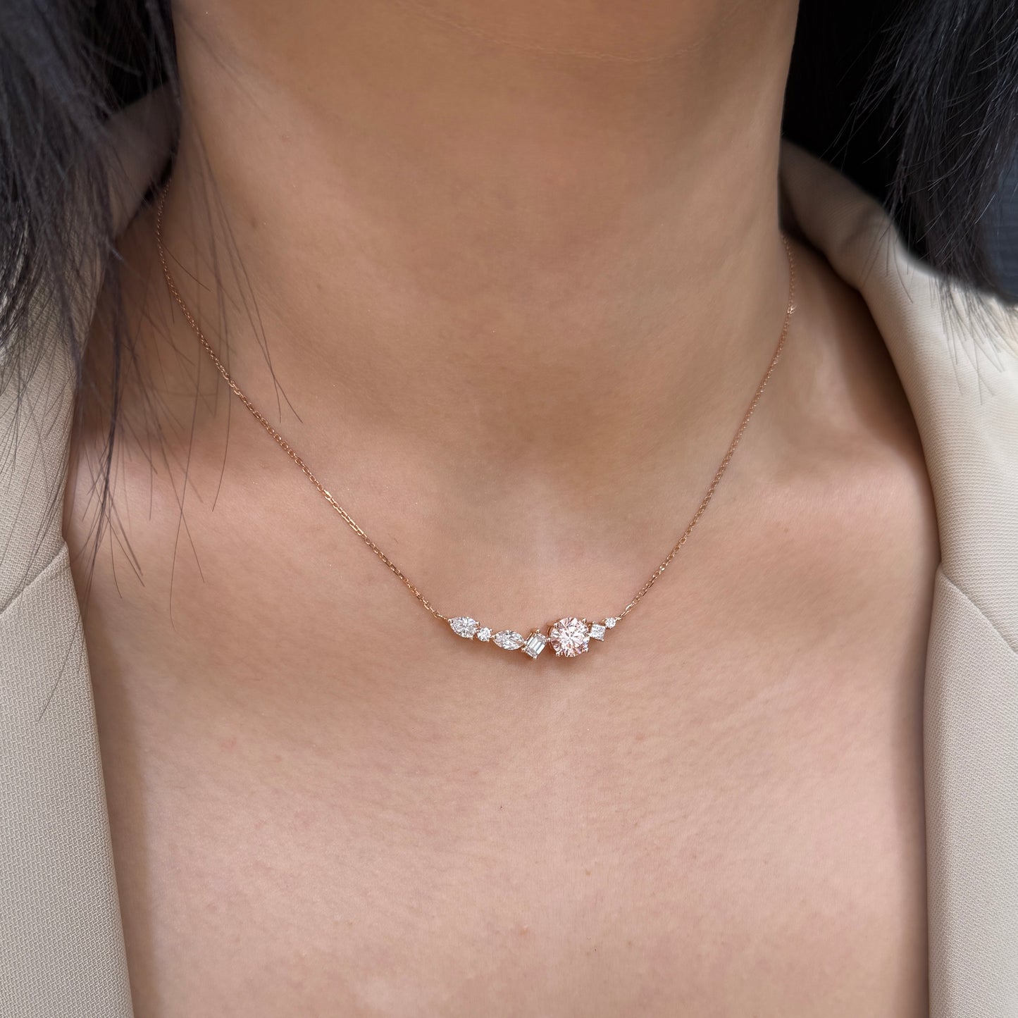 IGI Lab pink diamond Round 1ct with diamond fancy mix bar 0.75ct necklace