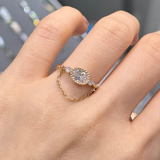 Lab Diamond oval shape 0.68ct milgrain bezel chain ring
