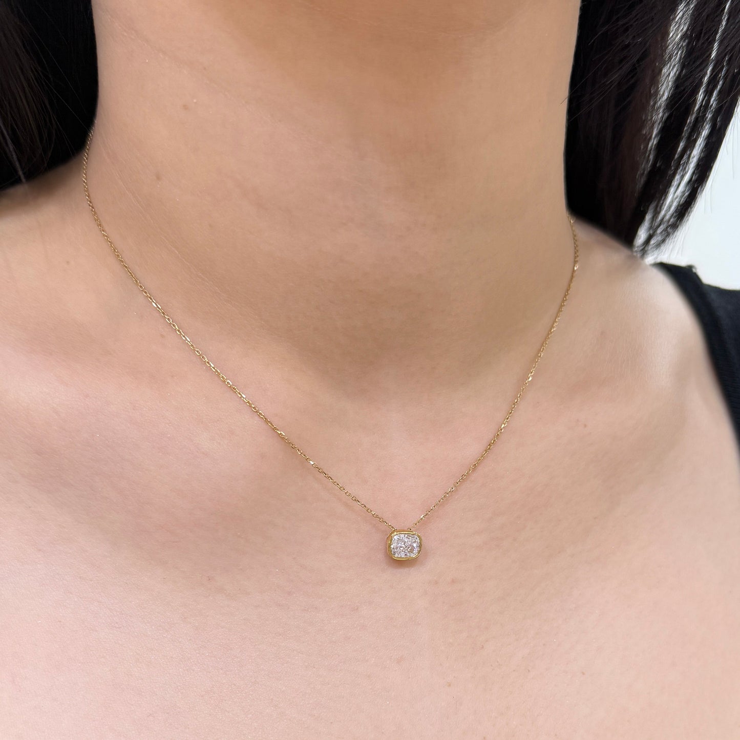 Lab diamond cushion 0.8ct bezel pendant with necklace