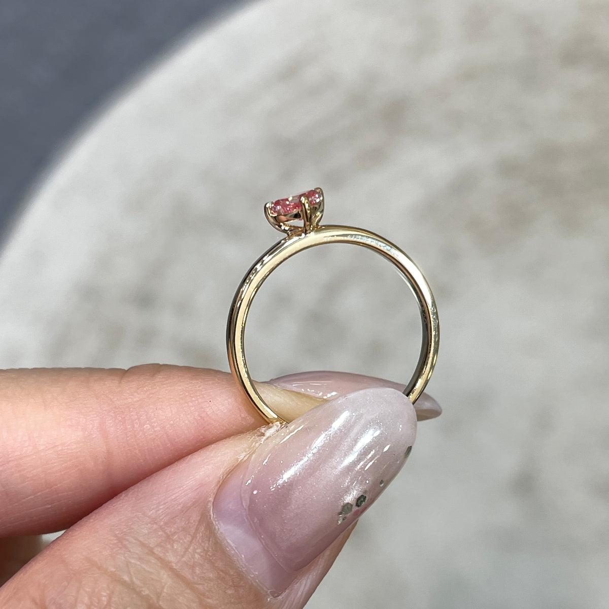 9k Lab pink diamond heart 0.29ct  three-prong solitaire ring
