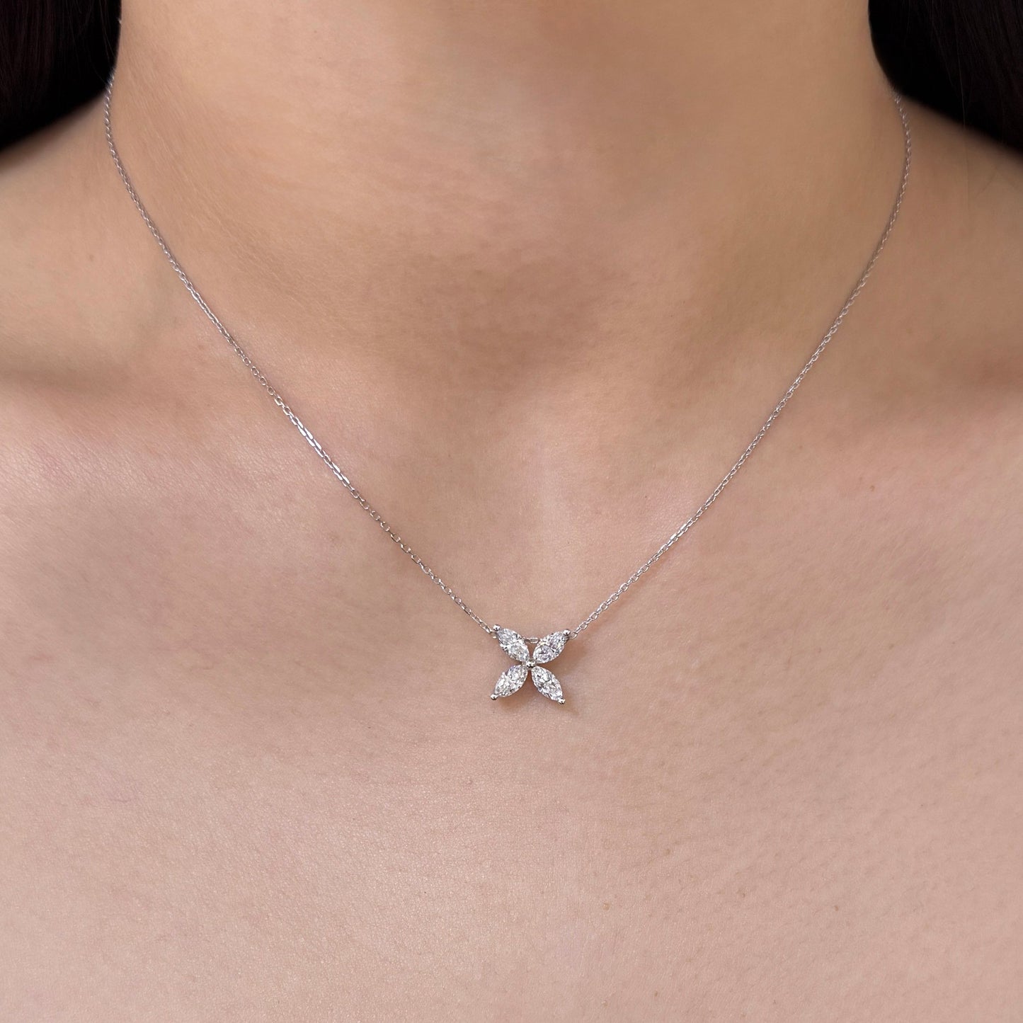 Lab diamond marquise 1ct flower two way pendant with necklace