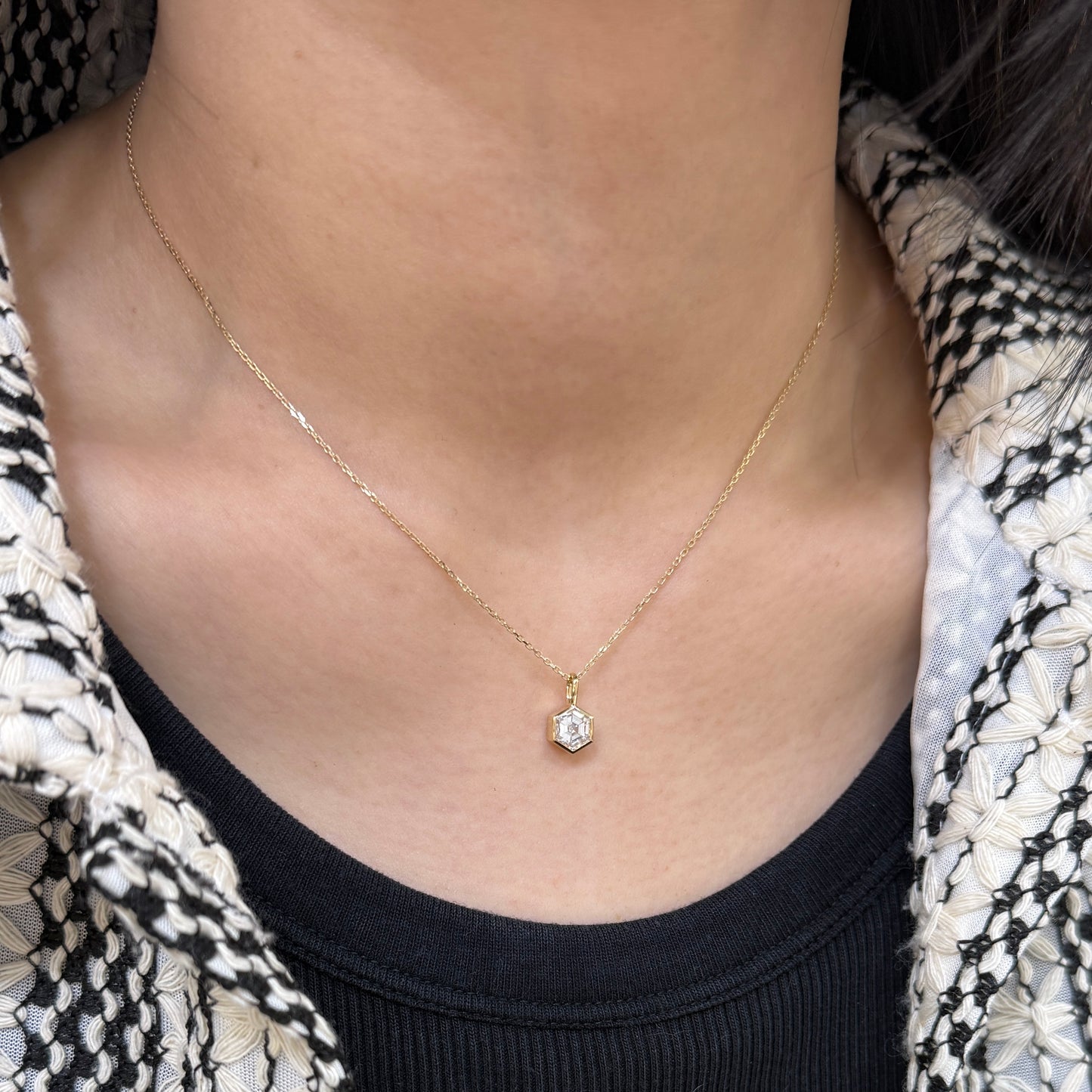 Lab diamond Hexagon 1ct bezel pendant