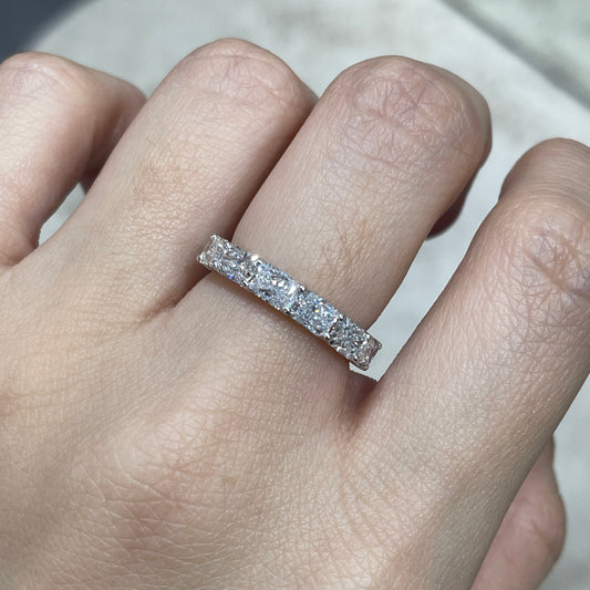 Lab diamond Radiant cut 1.8ct horizontal half eternity straight vertical line band ring
