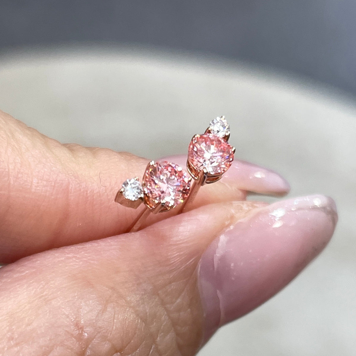 Lab pink diamond round 0.46ct toi et moi stud earrings - pair