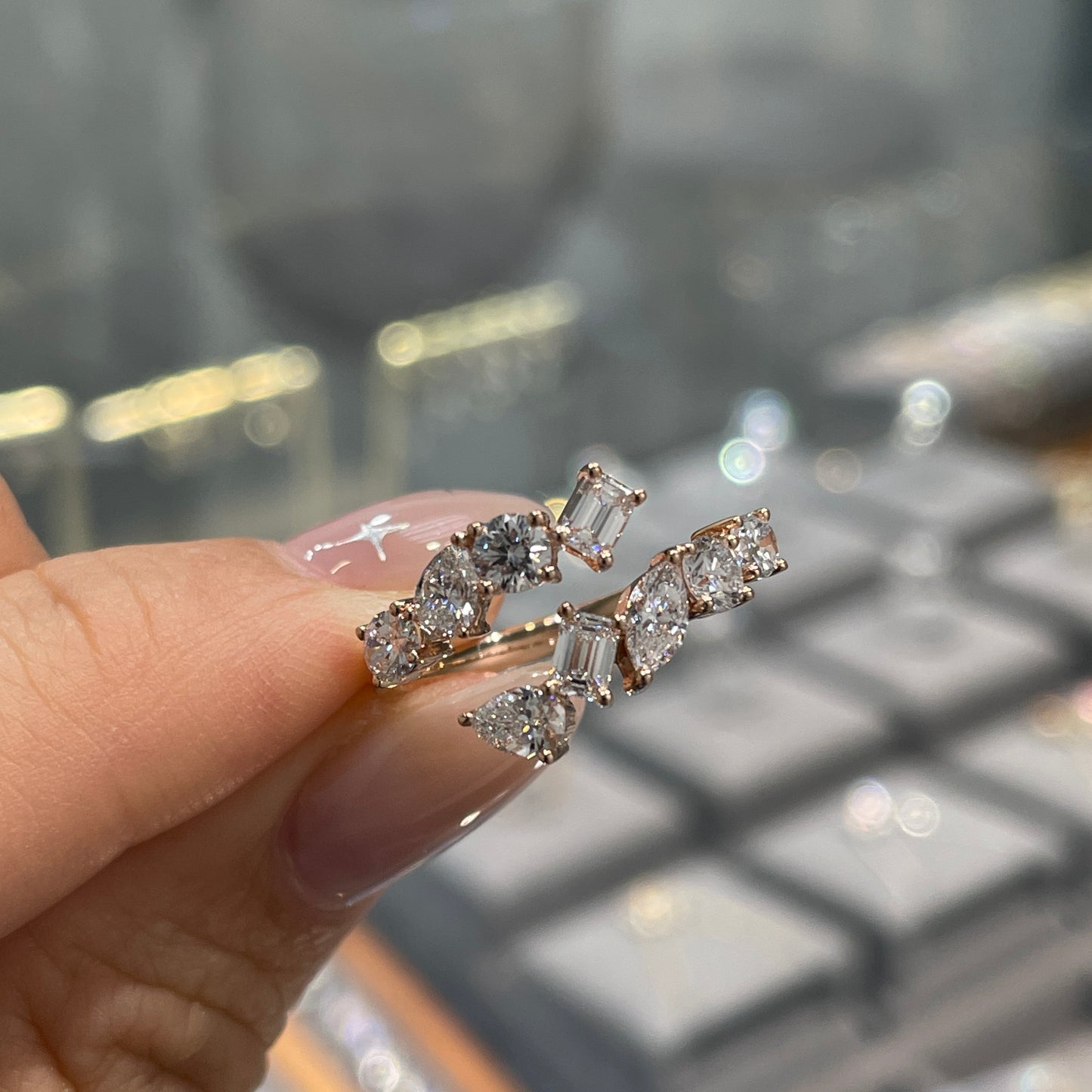 Lab diamond fancy shape 1.35ct irregular open ring