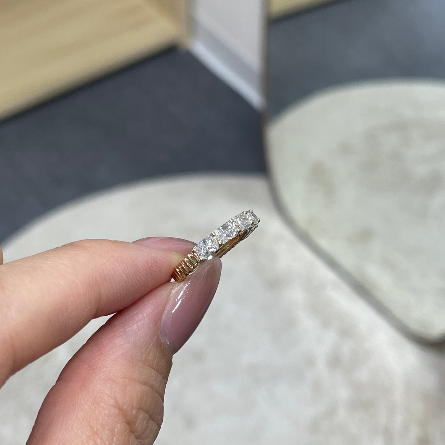 Lab diamond Radiant cut 0.9ct horizontal half eternity straight vertical line band pinky ring