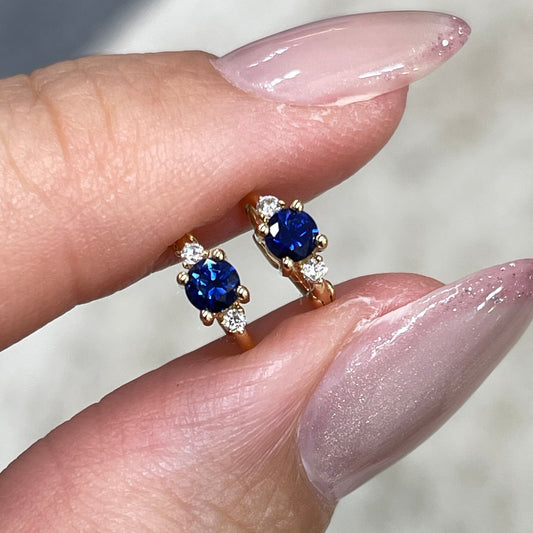 Lab Sapphire Royal blue round 0.15ct with lab diamond 6mm hoop earring-each
