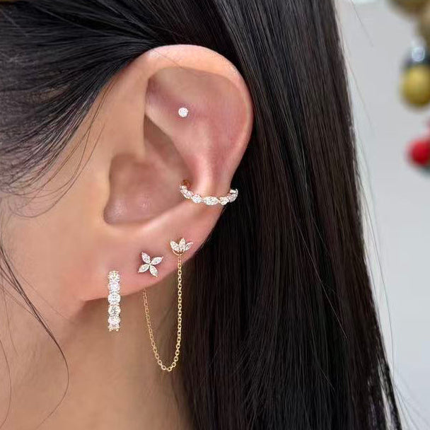 Lab diamond marquise shape and round 0.3ct mix 10mm ear cuff - each