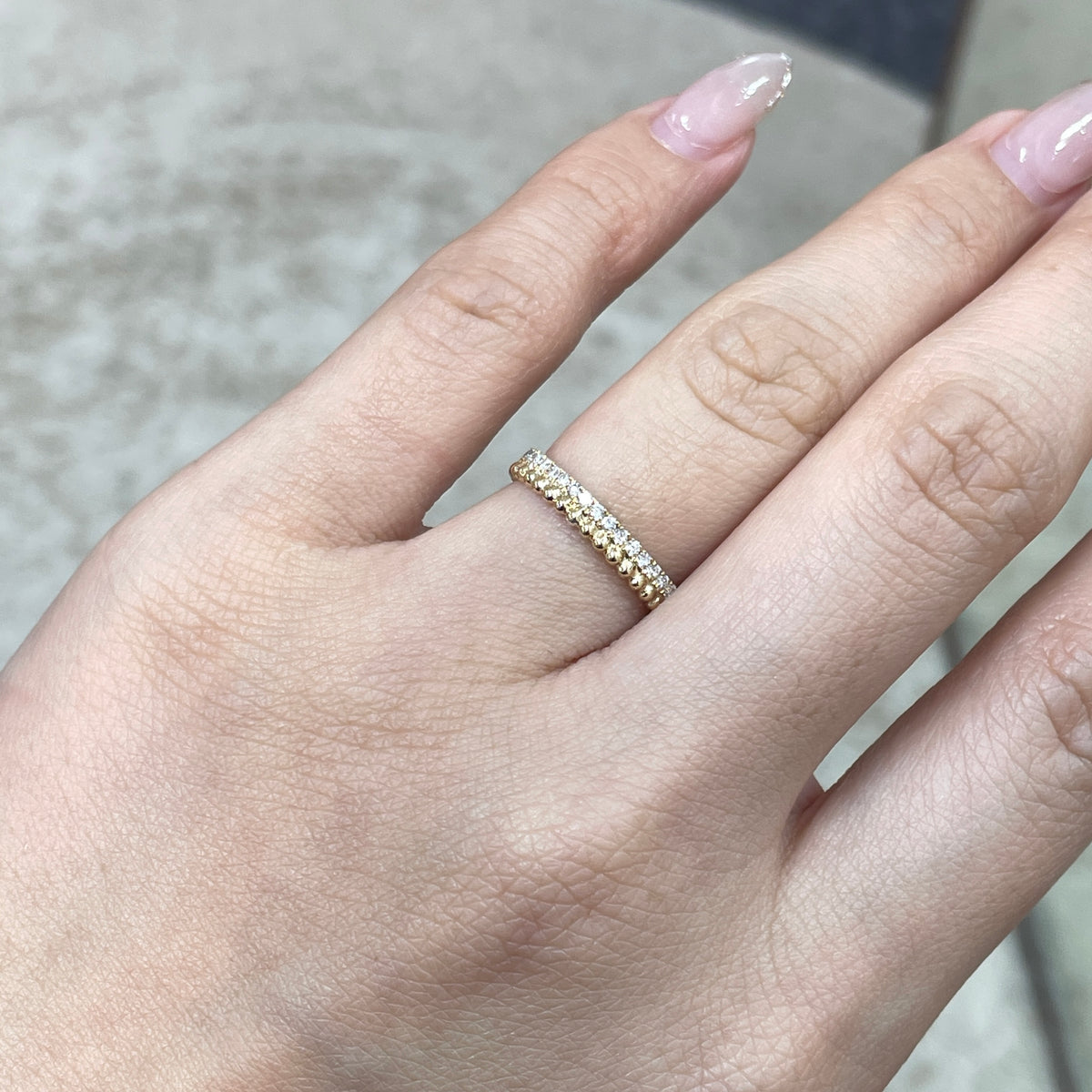 9k Lab diamond round 0.35ct milgrain dewdrop full eternity ring