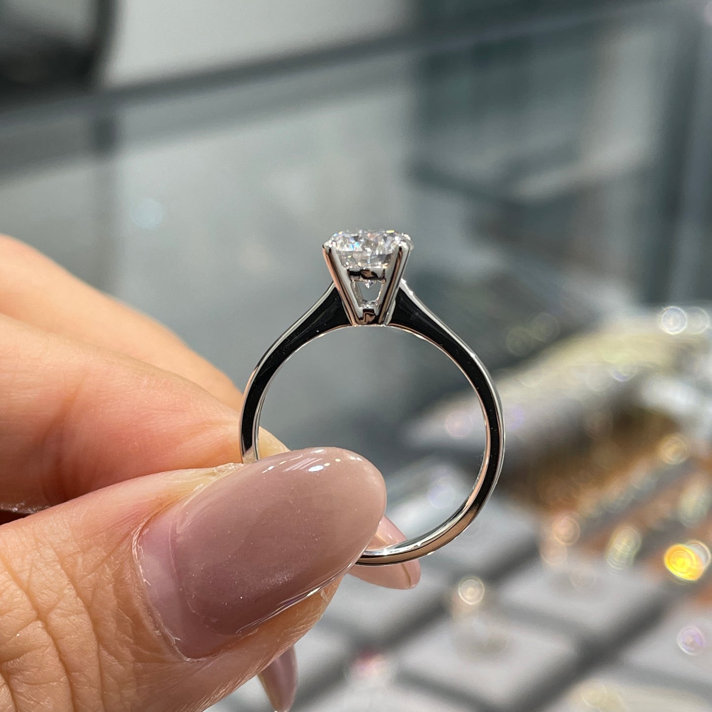 Lab diamond round 1.1ct classic four-prong solitaire ring
