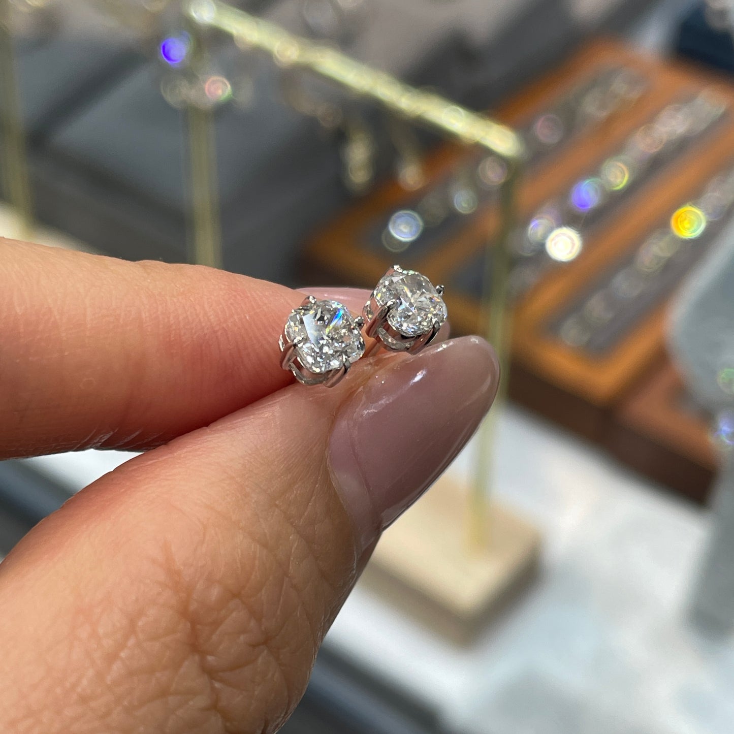Lab diamond Cushion cut 1ct compass stud earrings-pair