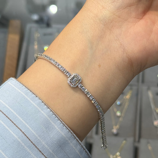 Lab diamond Emerald cut 3.5ct halo with tennis bracelet