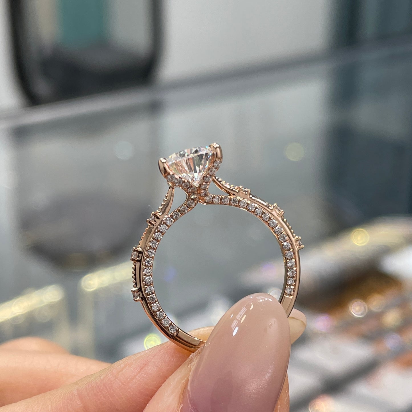 IGI Lab diamond Pear 2ct milgrain under paved ring