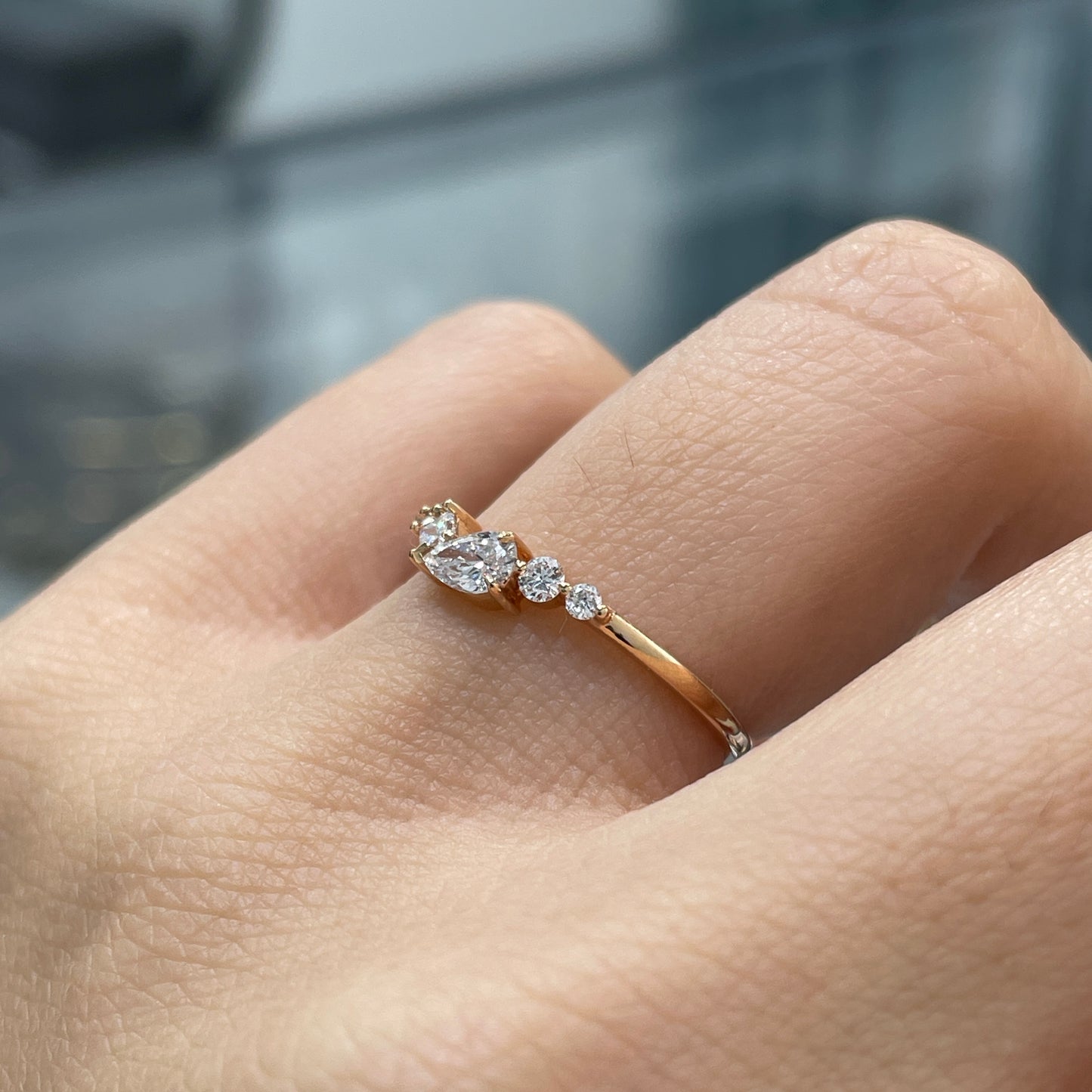 Lab diamond pear with multi shapes half eternity ring