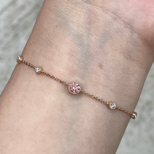 Lab pink diamond round 0.5ct with round milgrain bezel bracelet
