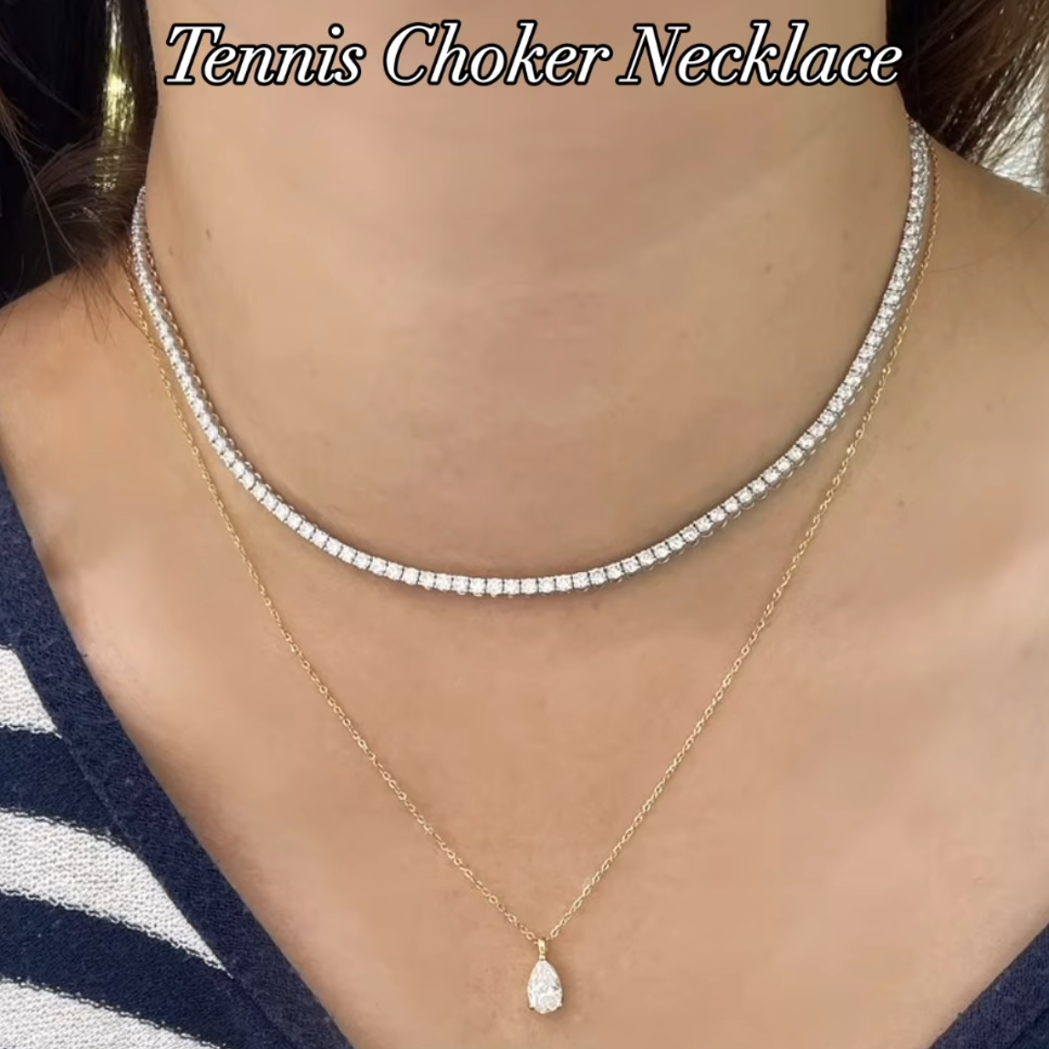 Lab diamond 7ct four-prong tennis necklace
