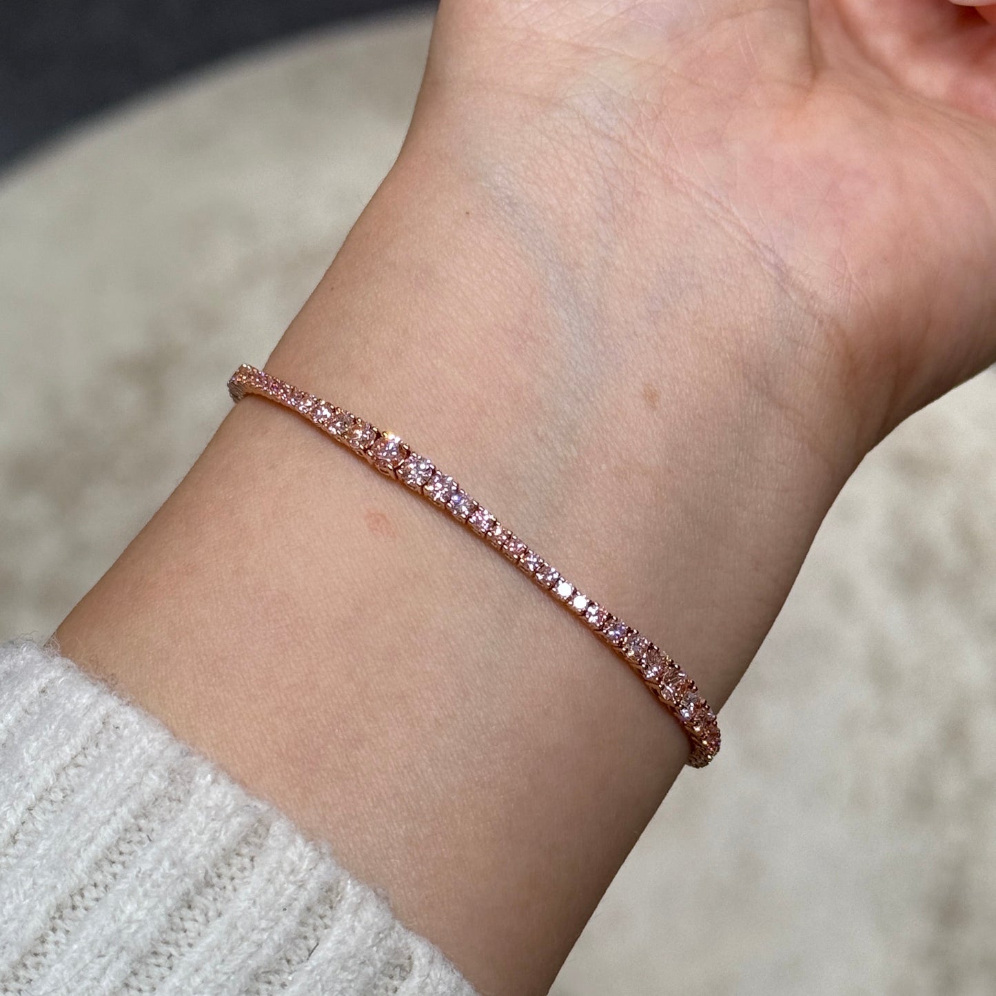 Lab pink diamond round 3.2ct wavy tennis bracelet