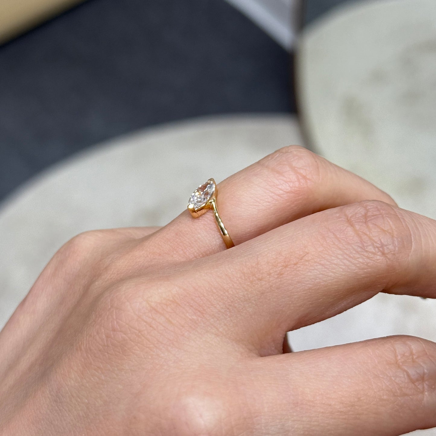 Lab diamond Marquise shape 0.7ct Twist band ring