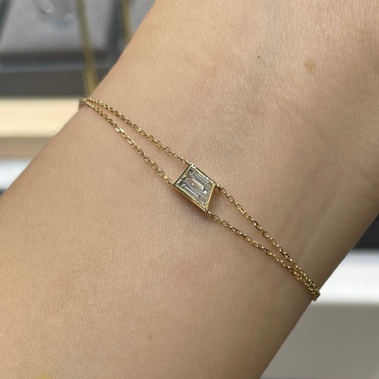 Lab diamond Baguette whistle cut 0.4ct bezel double chain bracelet