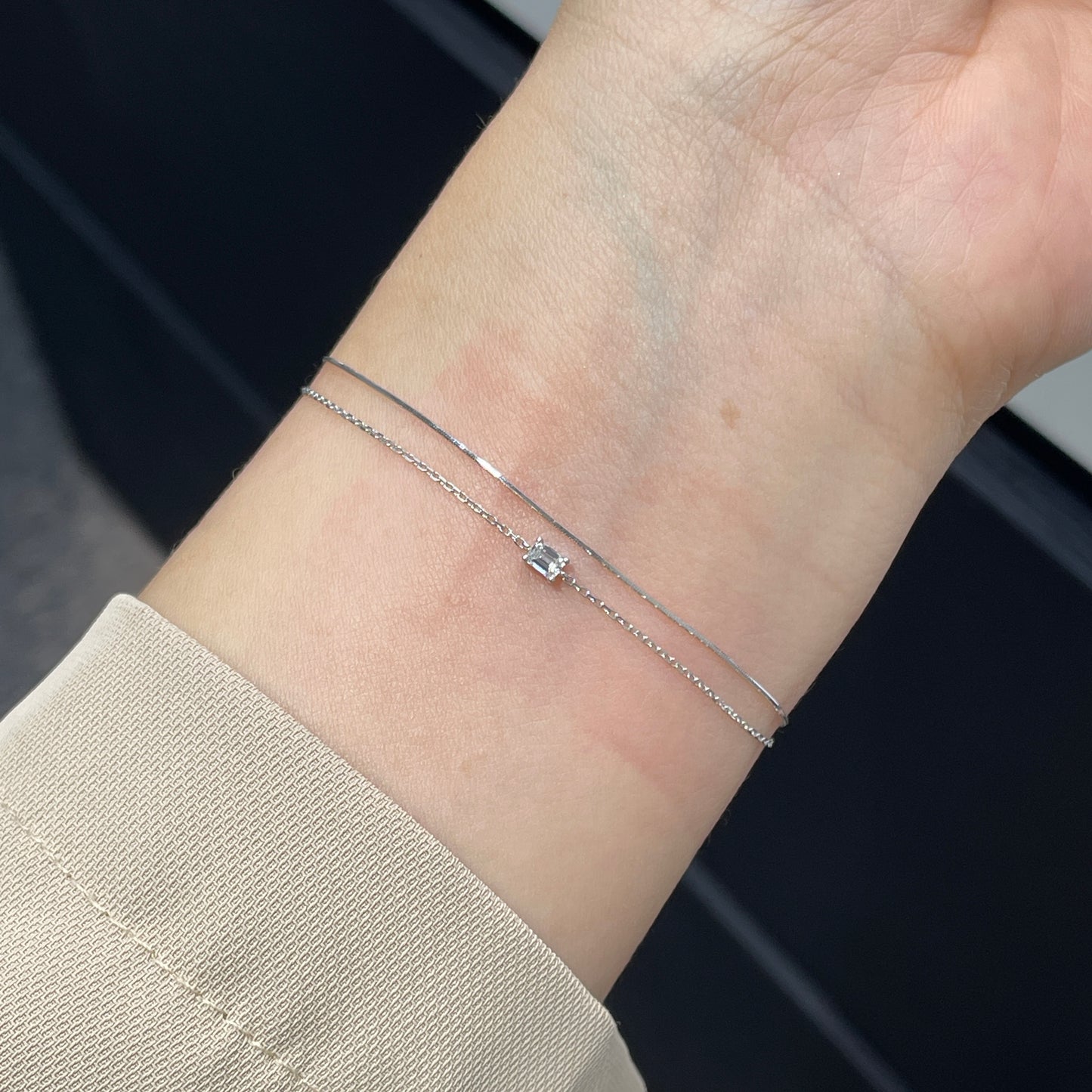 Lab diamond emerald cut 0.1ct four-prong bracelet