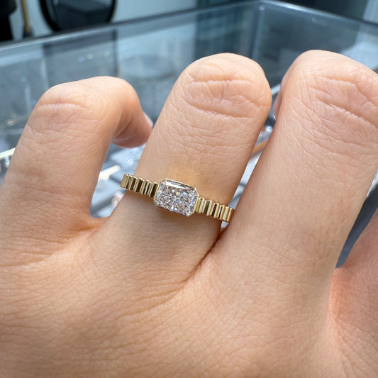 Lab diamond Radiant cut 0.5ct horizontal bezel set with vertical line band ring