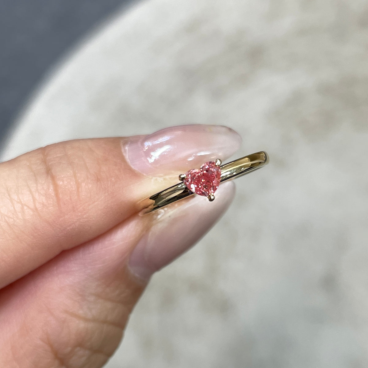 9k Lab pink diamond heart 0.29ct  three-prong solitaire ring
