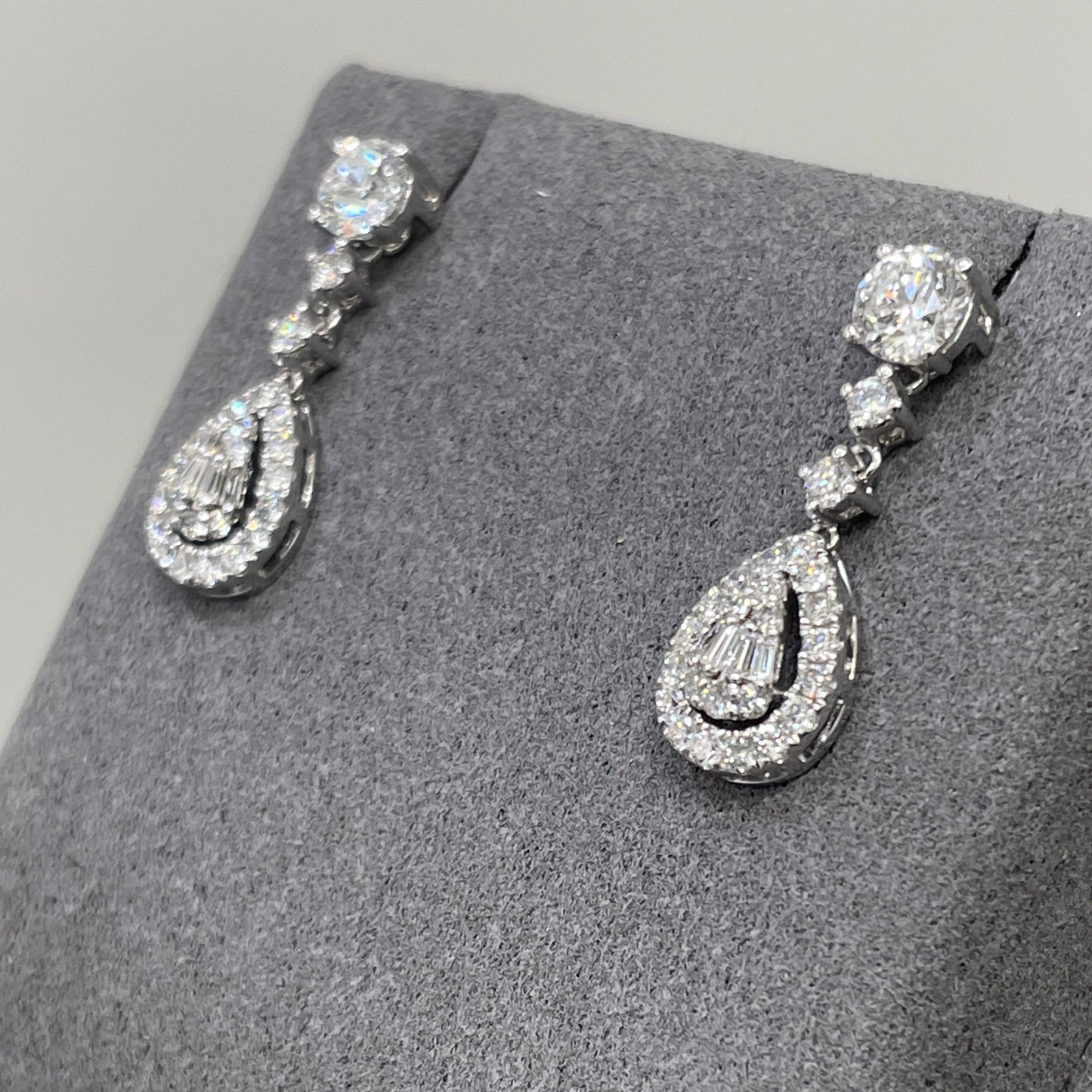 Lab diamond round and pear removable drop earrings-pair