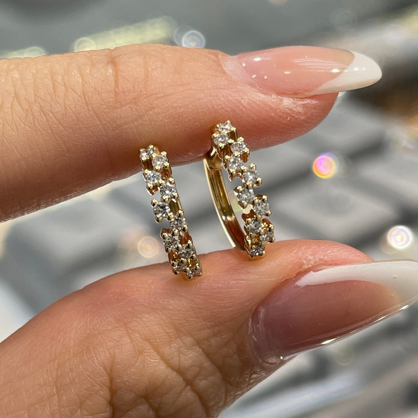 Lab Diamond round 0.24ct left right 11mm hoop earrings-pair