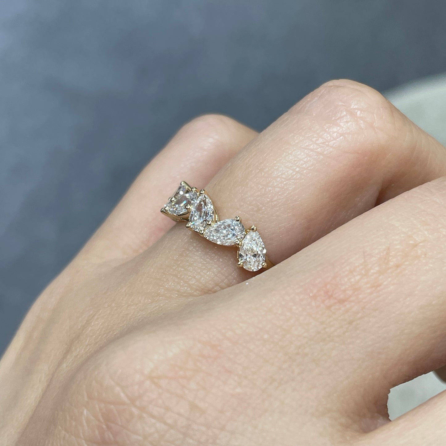 Lab diamond pear 1.2ct irregular half eternity ring