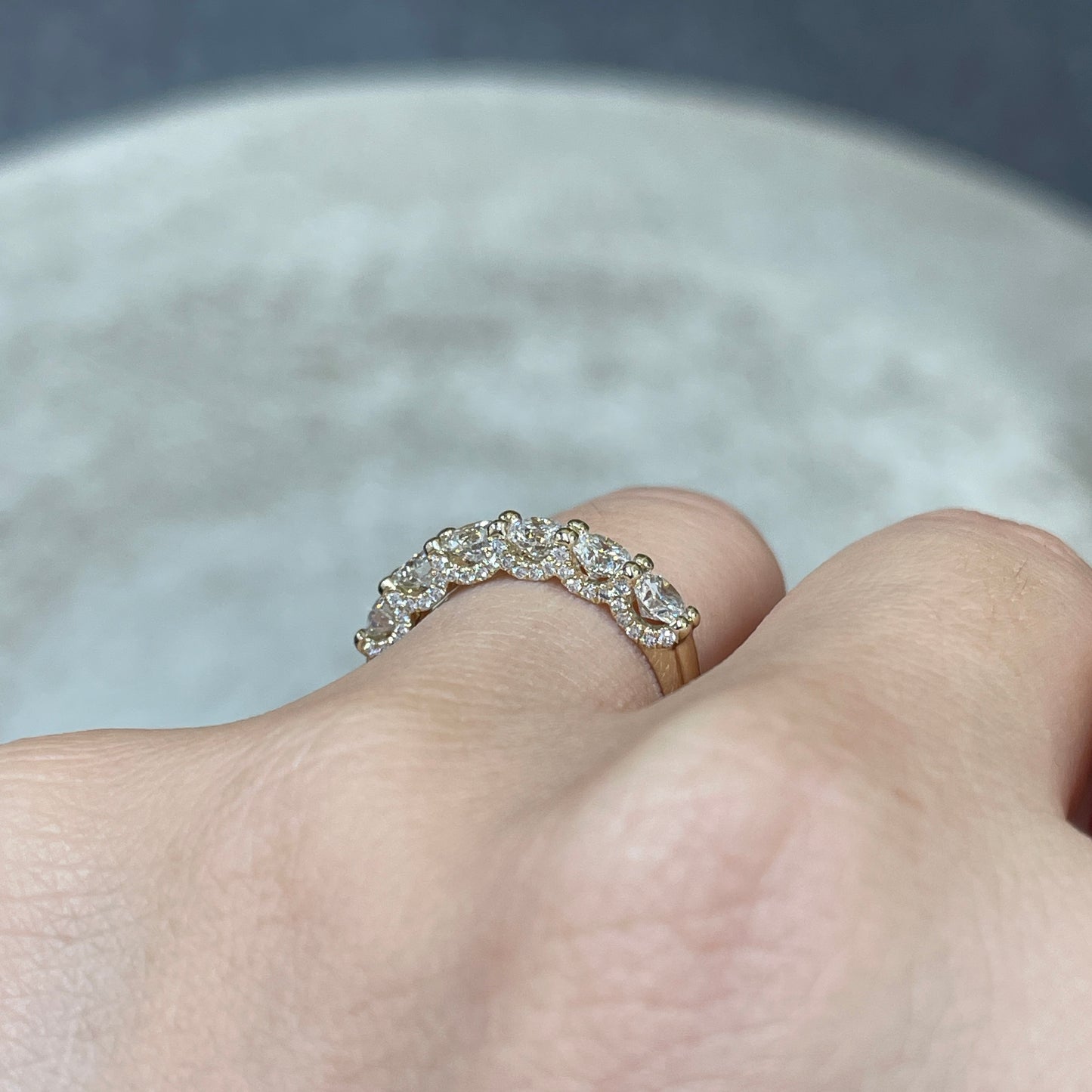 9k Lab diamond round 1.2ct U-prong pave eternity ring
