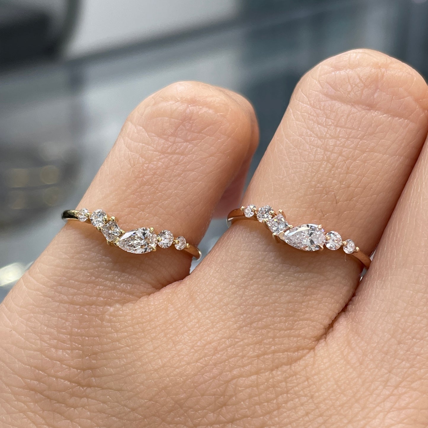 Lab diamond pear with multi shapes half eternity ring