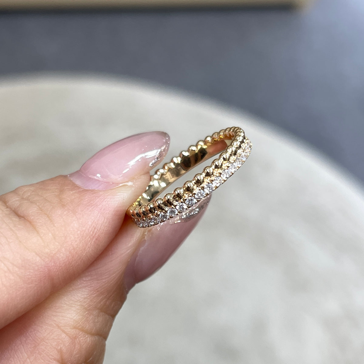 9k Lab diamond round 0.35ct milgrain dewdrop full eternity ring
