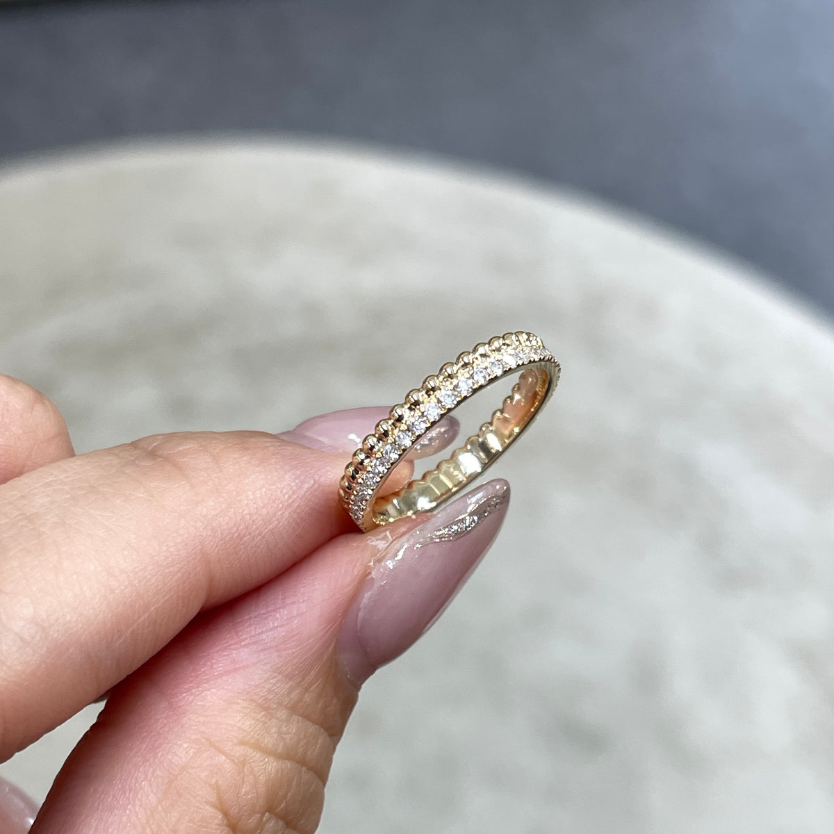 9k Lab diamond round 0.35ct milgrain dewdrop full eternity ring
