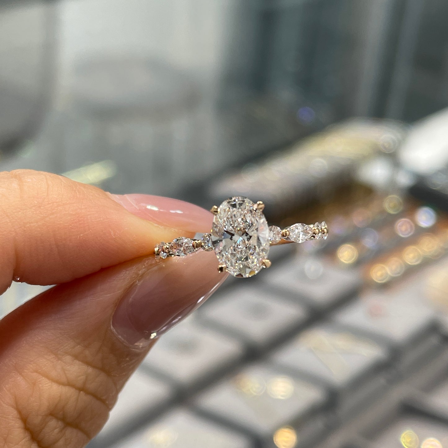IGI lab diamond Oval 1.2ct marquise round mix pave ring