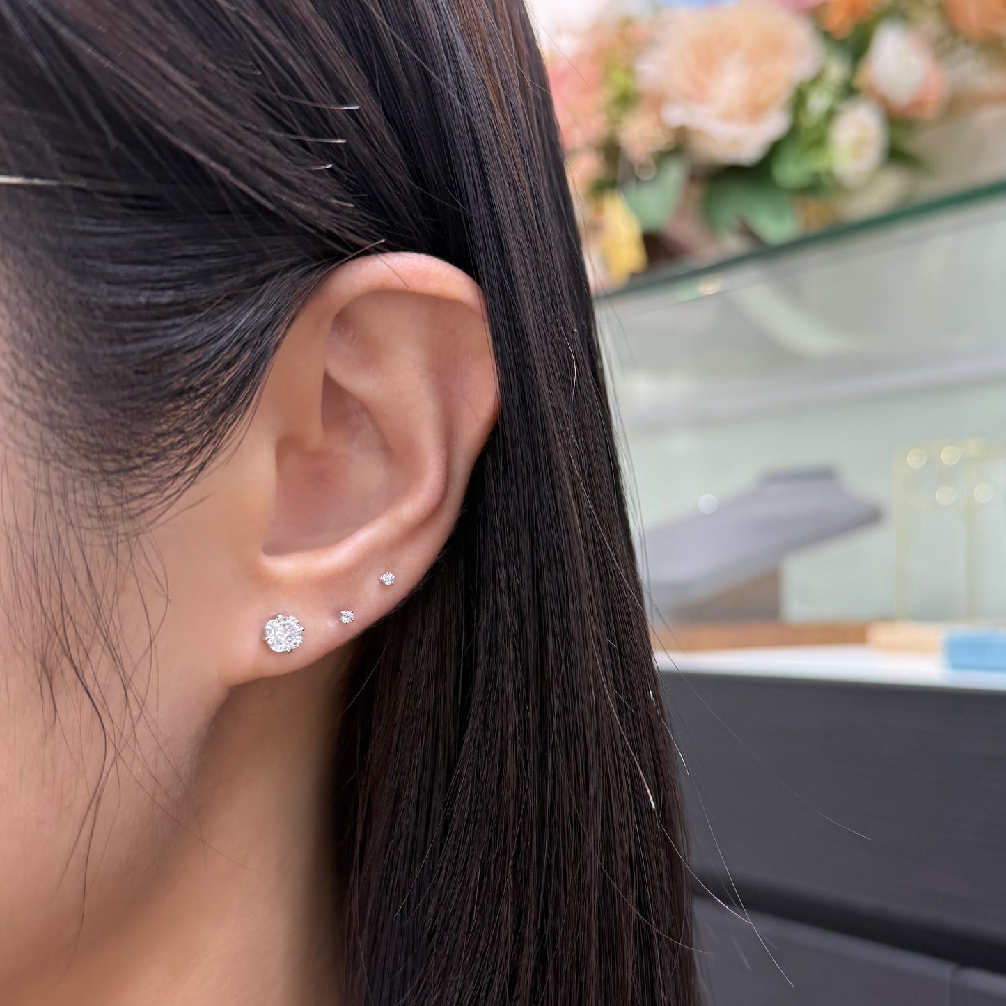 Lab diamond Cushion cut 1ct compass stud earrings-pair