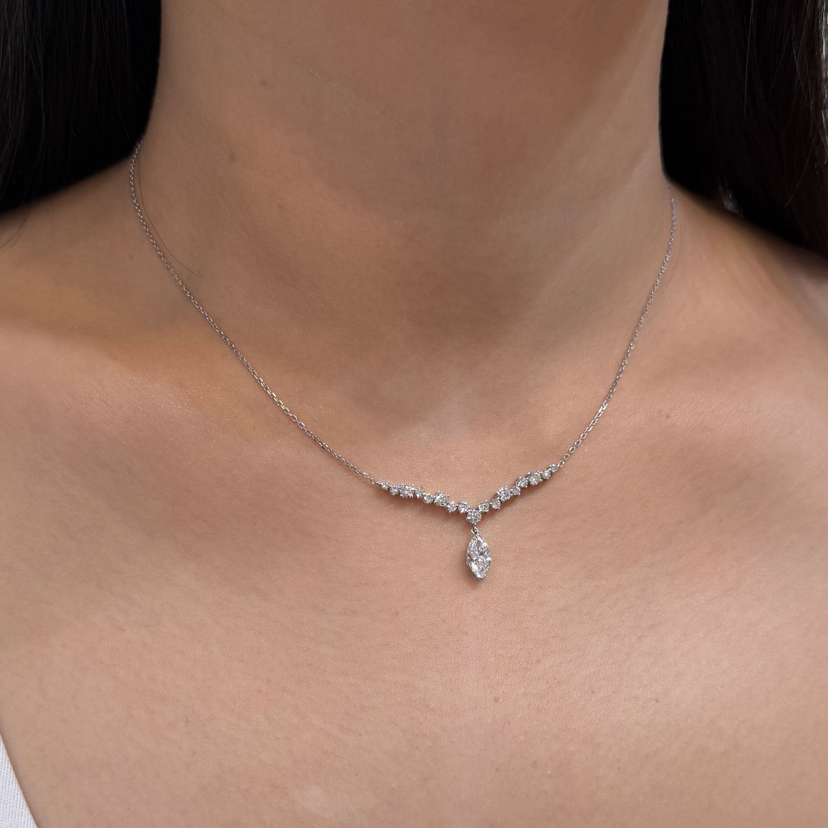 Lab diamond marquise and round 1.5ct diamond bar necklace