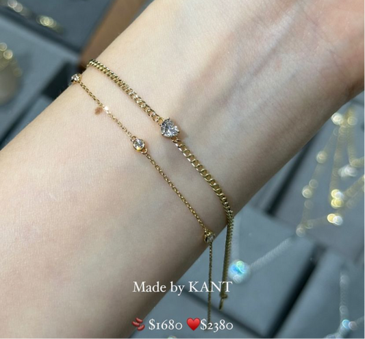 Lab diamond Heart shape 0.2ct 3-prong with 1.8mm cuban bracelet