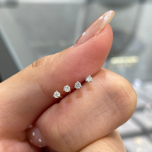 Lab diamond round 3pt three-prong stud earring-each