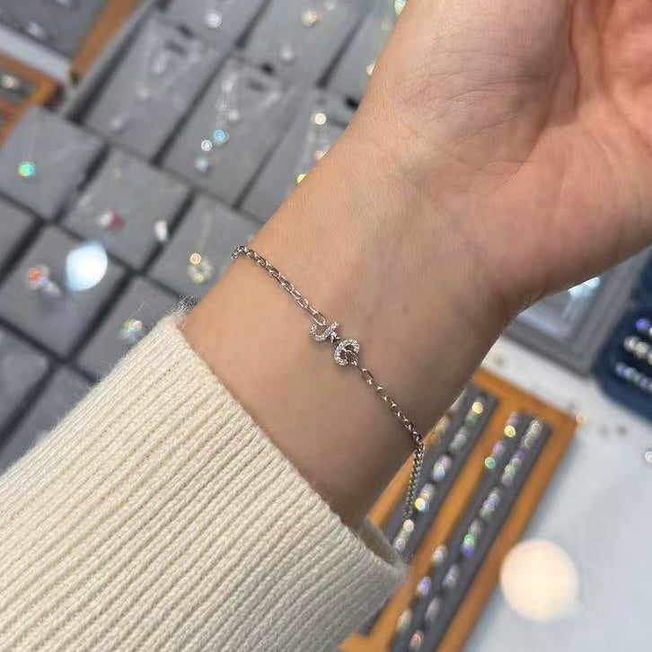 Lab diamond initial thicker chain bracelet