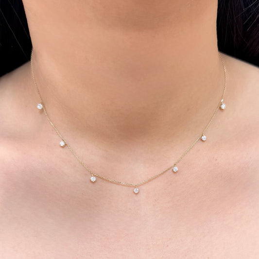 9k Lab diamond round 0.55ct seven stone dangling necklace