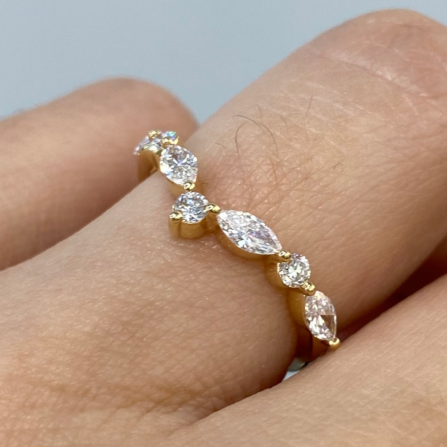 Lab diamond marquise round mix v shape diamond ring