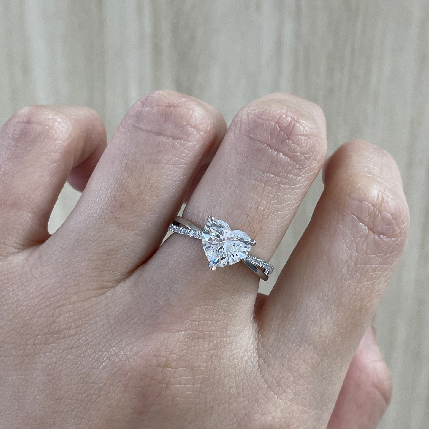 IGI Lab diamond heart shape 2ct three-prong underhalo criss cross pave band ring