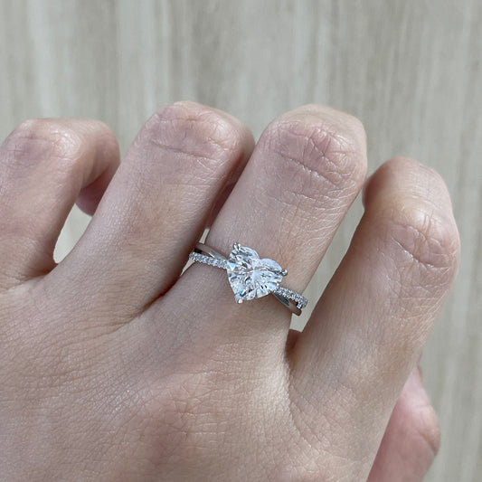 IGI Lab diamond heart shape 2ct three-prong underhalo criss cross pave band ring