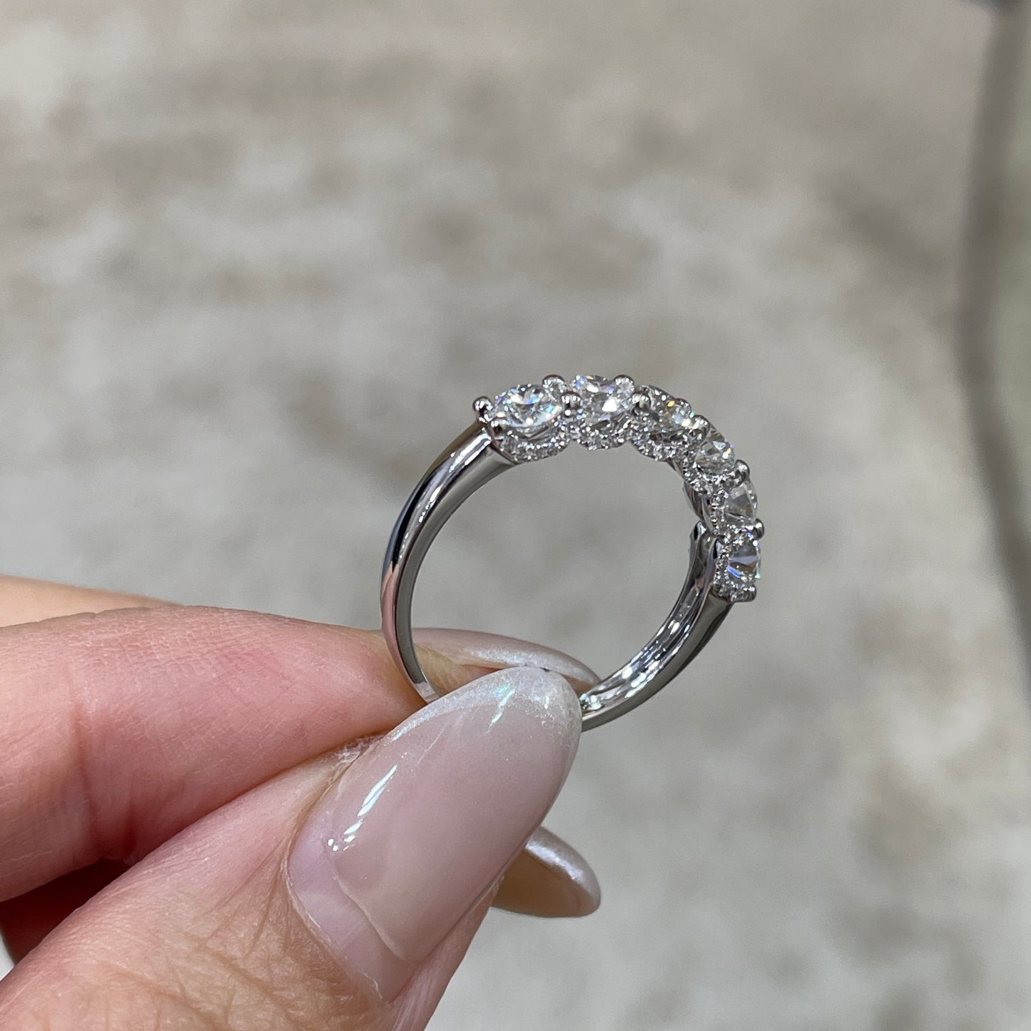 9k Lab diamond round 1.2ct U-prong pave eternity ring