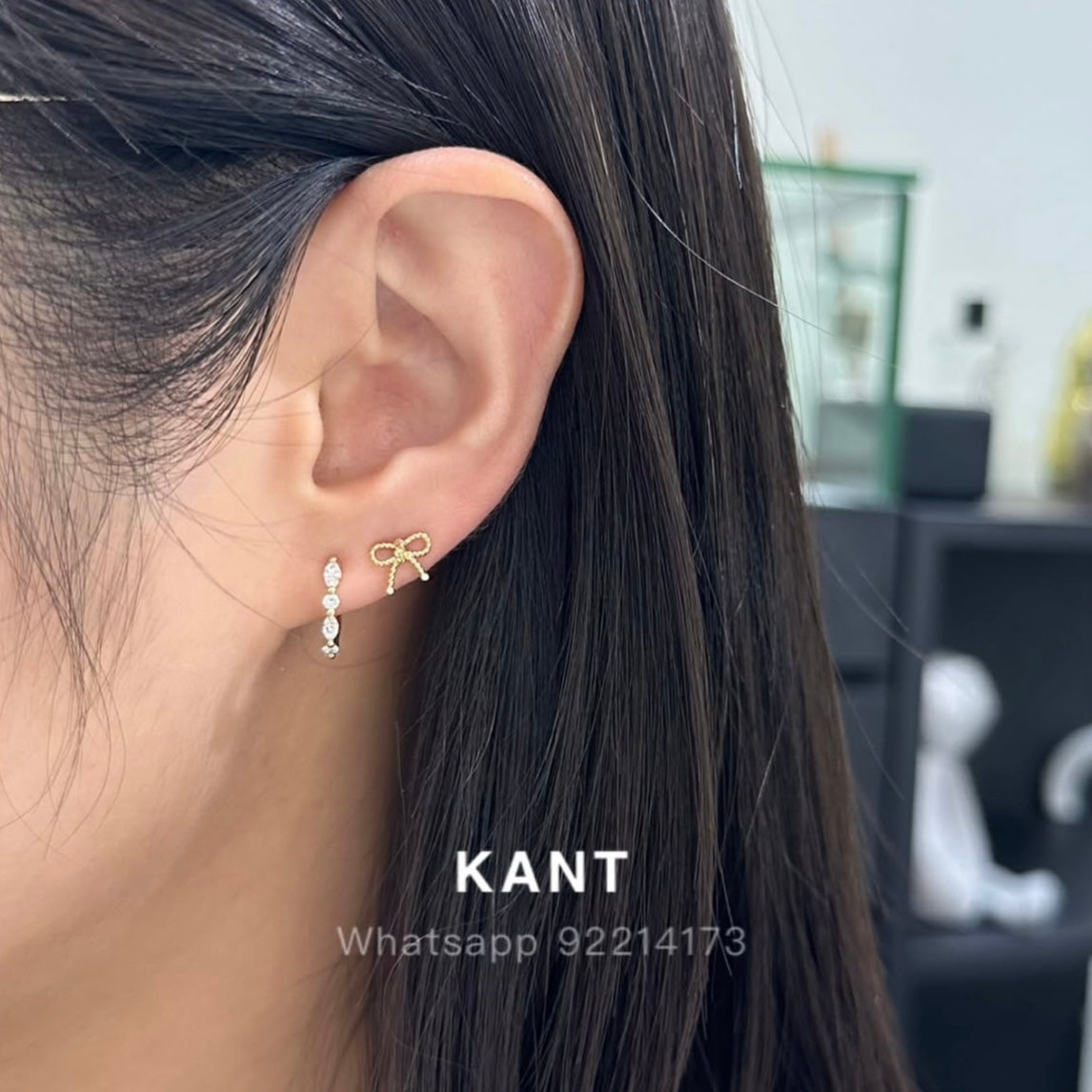 Lab diamond ribbon stud earring-each