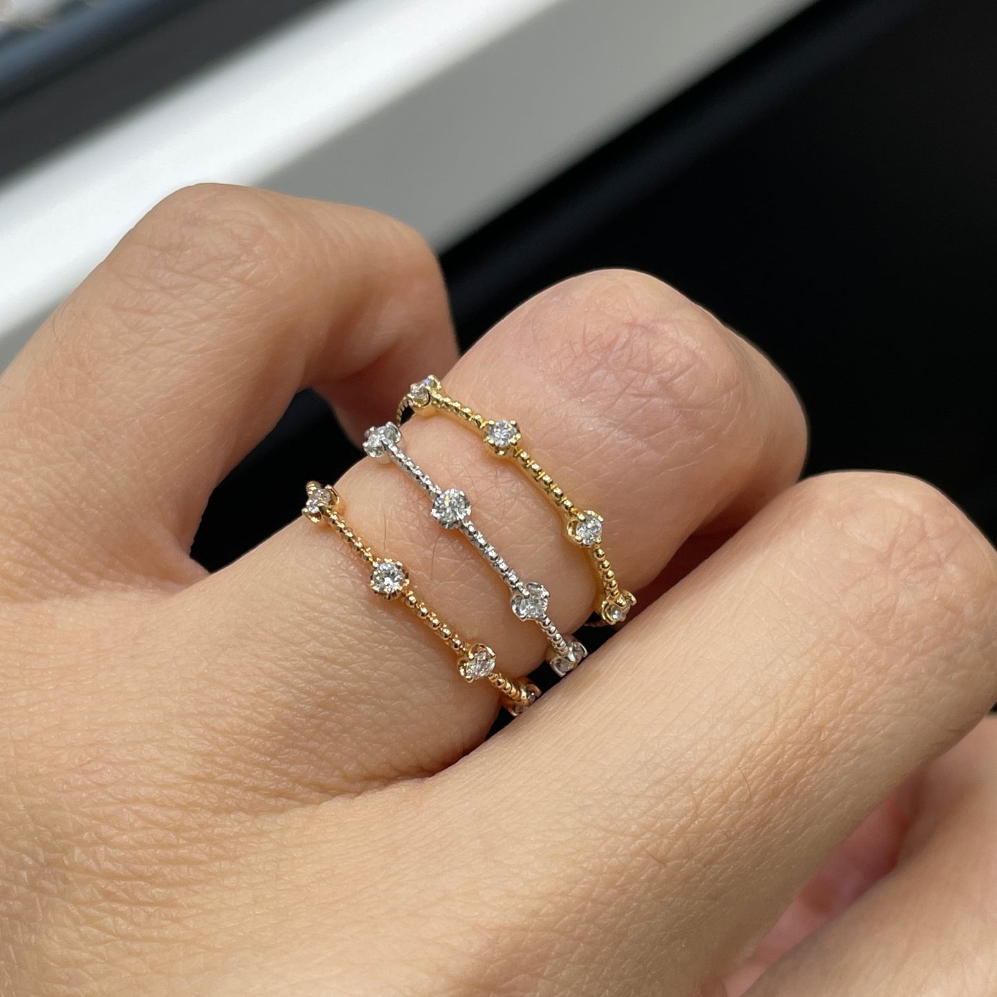 Lab diamond four-diamond Bead ring