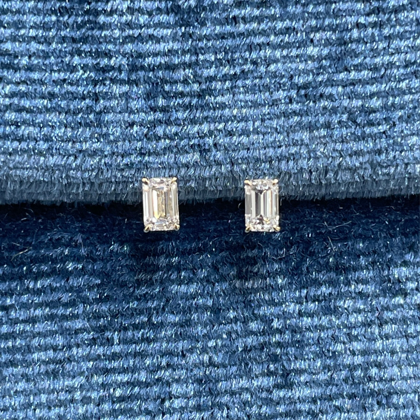 Lab diamond emerald cut 0.2ct four prong stud earrings-pair
