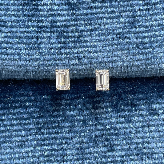 Lab diamond emerald cut 0.2ct four prong stud earrings-pair
