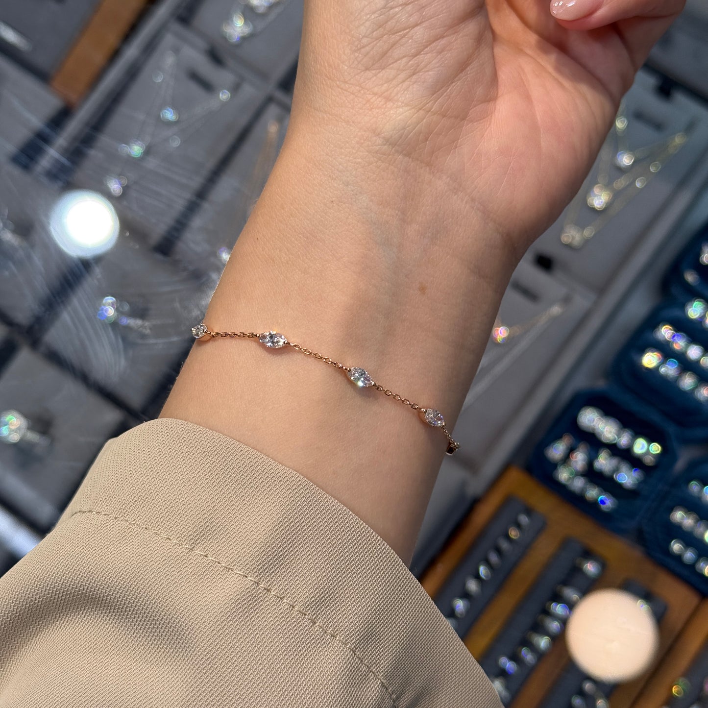 Lab diamond marquise shape 1ct five stone bracelet bracelet